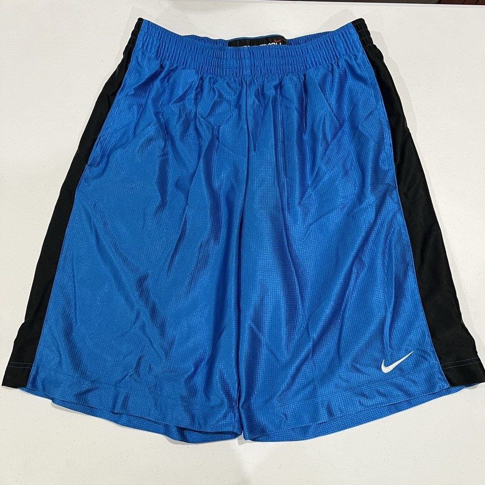 NIKE Vintage Y2K Basketball Shorts Men's Large Dazzle Shiny Silky Blue Black
